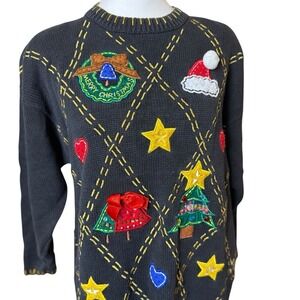 Vtg Womens Christmas Sweater Large Victoria Harbour Holiday Appliqué Embroidered